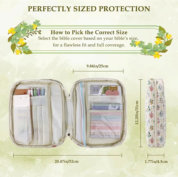 Allinside Bible Cover Case for Women - All-in-One Bible Study Kit with Accessory Pouch, 2 PU Heart Bookmarks, Waist Strap & Greeting Card | Bible Carrying Bag for Church, Prayer & Daily Devotion - Perfect Christian Gift