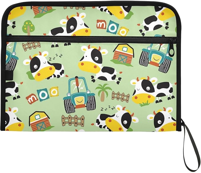 Funny Cow Farming Element File Folders,Plastic Folders with 13 Pockets,Expandable File Folder for Documents School Students Office,Aesthetic Folder with Labels A4 Letter Size