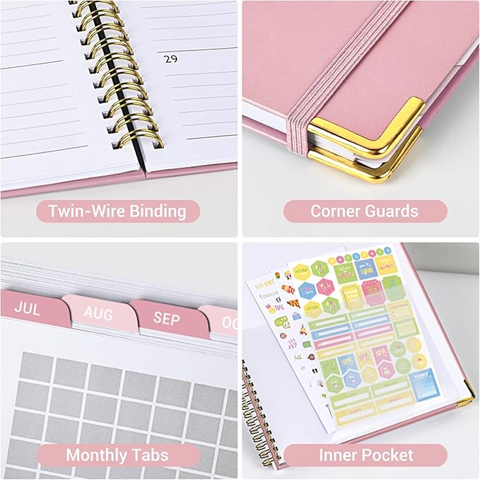 Academic Planner 2026-2027 (8.5" x 11") - Weekly & Monthly Planner (Jul. 2026 - Jun. 2027), Column View Calendar Organizers, Hardcover Agenda Book with Tabs for Office & School, Pink