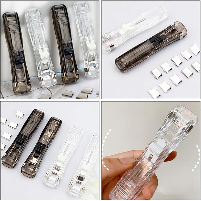 Reusable Stapler Set with 200pcs Refill Clips, Manual Document Binding Tool for Office and School Paper Fastening and Filing Organization Random Style