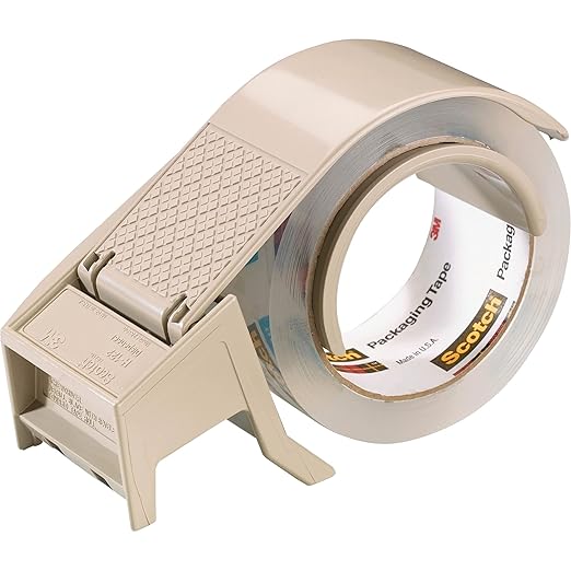 3M Scotch H122 Industrial Packing Tape Dispenser with Built-In Brake for 2" Tape – Lightweight and Compact for Commercial Packaging, Shipping, Moving, Carton and Box Sealing, Gray
