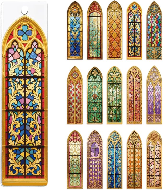 Peacoblue 30pcs UV DTF Bookmarks Transfer Stickers Wraps Baroque Church Stained Glass for Women Men Reading, Waterproof Bookmarkers Decal(No Blank Bookmarks) for Acrylic Plastic Metal Blank Bookmark