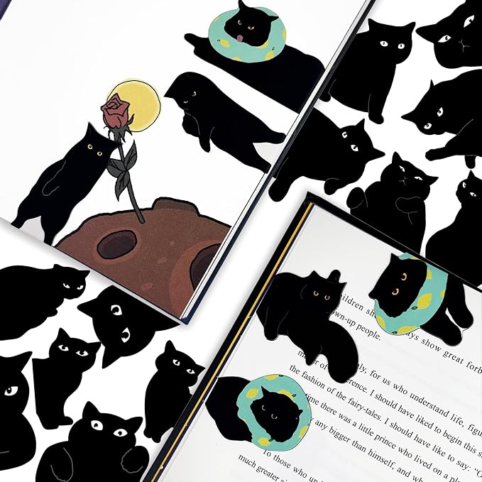 SONAME 18 Pieces Magnetic Bookmarks - Cute Cat Page Markers for Book Lovers,Book Markers Clip for Student Teacher Reading (ABC)