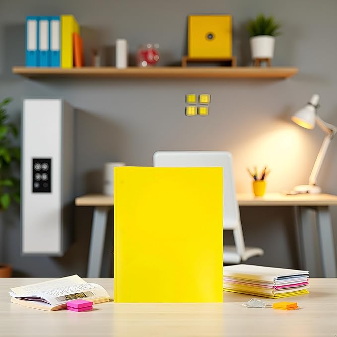 1Pcs 2Pocket Yellow Plastic Pocket Folders with Prongs,Muticolor Heavy Duty Folder Business Card Holder,Poly for School and Office, with Pockets Back to School Supplies Folders Filing Products