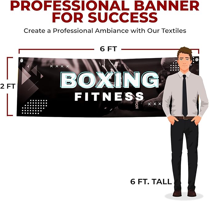 Boxing Fitness Large Banners and Signs for Outdoor by Mavis Printing-Polyester Banner with 4 Holes for Easy Hang Indoor & Outdoor|4x1 Feet HD Print Sign to Promote Church| Made in USA