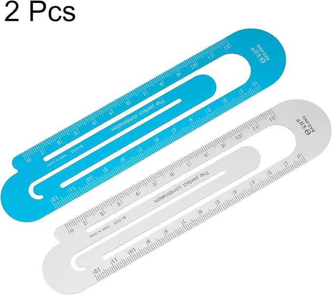 HARFINGTON Straight Ruler 12cm Metric Bookmark Clip Ruler Metal Aluminum Alloy Scale on Both Sides Measuring Scale Tool for Measure Study Reading Classroom Office, Blue & Silver Tone