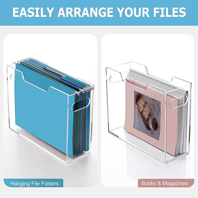 Clear File Box Hanging File Folder Organizer, Letter Size Portable Acrylic File Organizer Box with Handle, Filing Holder for Desk Home Office - 1 Pack
