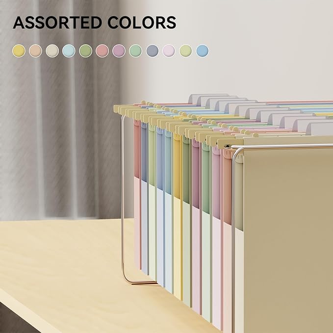 Ansook 12 Pack Hanging File Folders, Plastic 1 Inch Expansion Legal Size File Folders with Adjustable Tabs, Assorted Colors Hanging Organizers for Filing Cabinet, Home Office Law Firm Document Storage