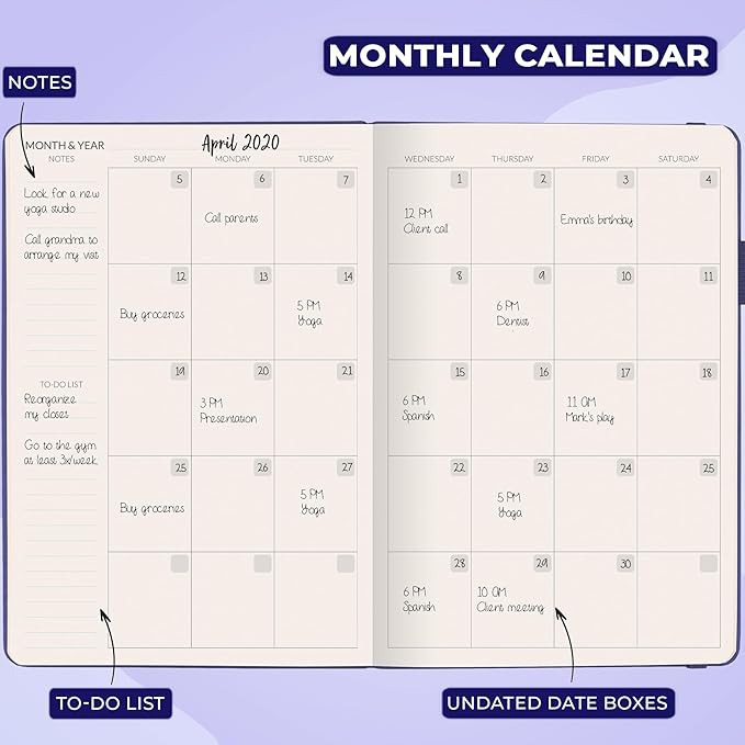 Skyline Hourly Weekly Planner – Undated Agenda & Daily Appointment Book – Time Blocking Notebook for Business Entrepreneurs, A5 (Navy Blue)
