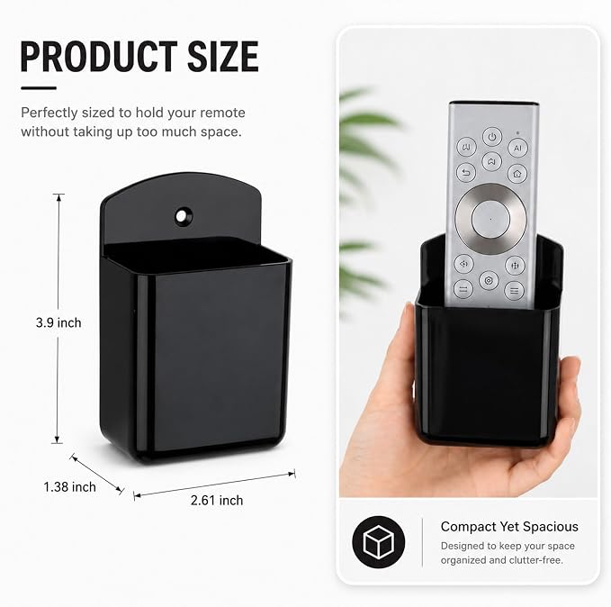 3 Pack Remote Control Holder Wall Mount, Adhesive Remote Holder with Screw Installation Storage Organizer for TV/Media/Air Conditioner Remotes For Home Office School Black