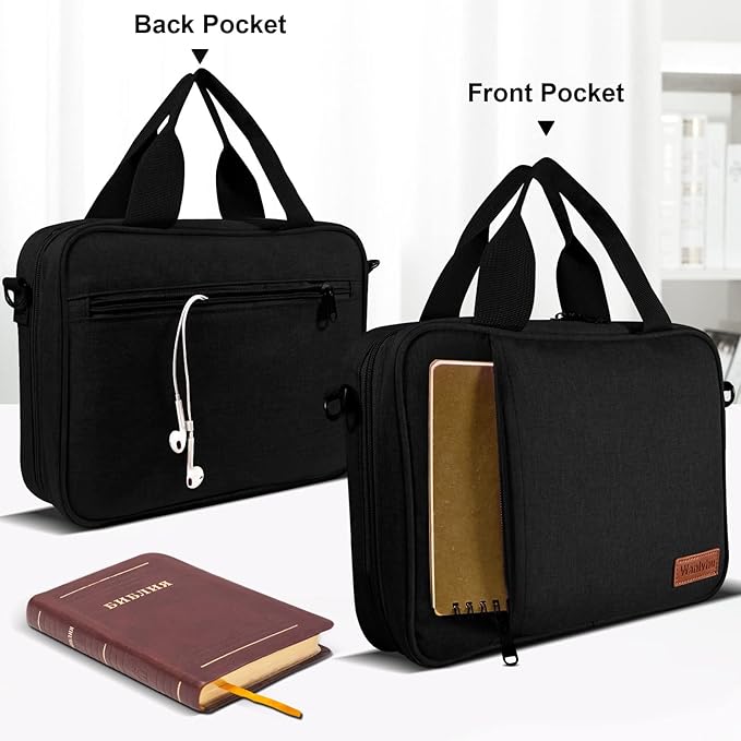 Bible Cover for Men Women, Zippered Bible Carrying Case Bible Protective Bag with Handle and Adjustable Shoulder Strap, Bible Bag for Women Men Kids (Black)