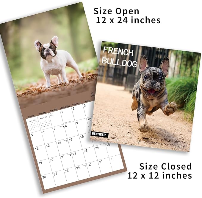 2026 Wall Calendar,French Bulldog Wall Calendar, 12" x 24" Open,Family Planner Calendar Organizer with French Bulldog Images, for Dogs Lovers
