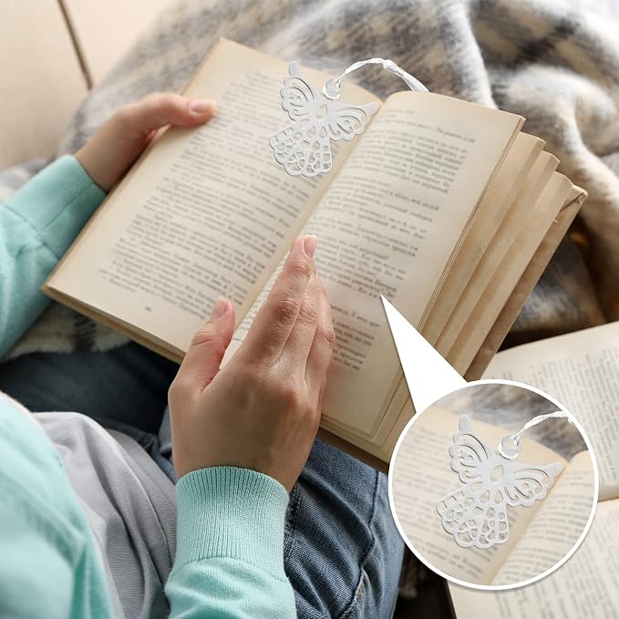 Spakon 120 Pieces Metal Angel Bookmark Favors Tassels Angel Bookmark Funeral Favors for Book Lovers Collection Guests Gift