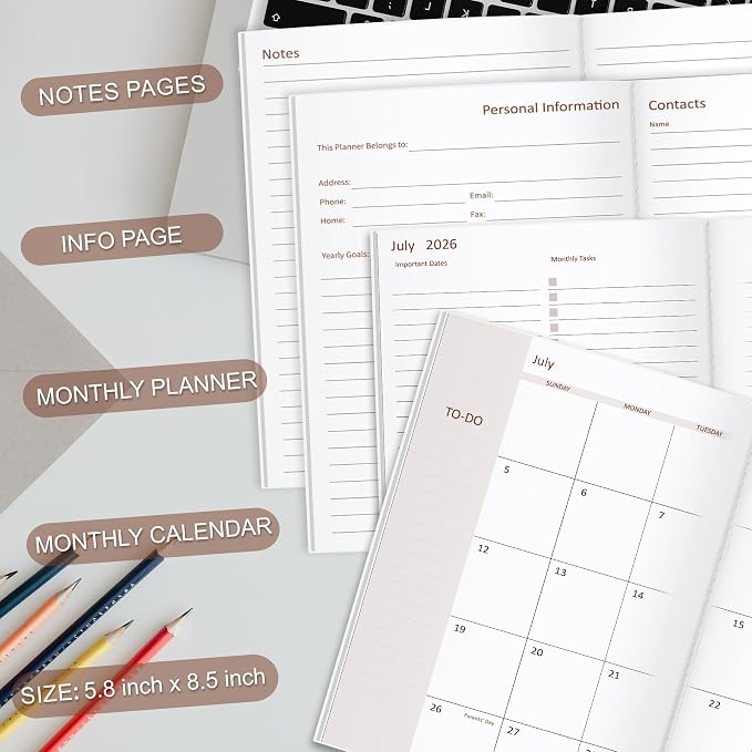 2026-2027 Monthly Planner - 18 Months Calendar from July 2026 - December 2027, Monthly Planner 2026-2027 Easy to Organize Your Daily Life, 5.8" x 8.3", Pink
