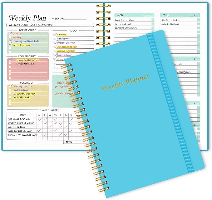 Utron A5 Weekly Planner - Undated Daily To Do List Planner, Weekly Goals Notebook for Office/Business and Students