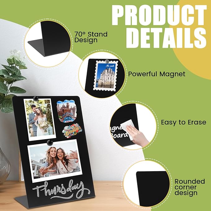 Magnetic Display Board - Desktop Metal Memo Board for Notes & Photos, 11x9.8 Inch Small Black Magnetic Bulletin Board, Includes Clips for Office, Room Decor (9.8 * 13.7inch, Count, 4)