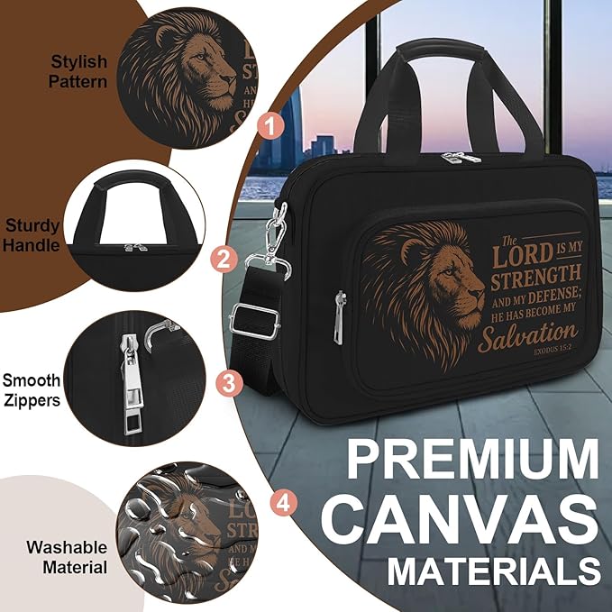 Lion Large Bible Cover Case for Men,Bible Bag for Boys,Bible Carrier,Bible Holder Organizer,The Lord is My Strength,Bible Study Supplies Journaling Kit With Highlighter,Tabs,Pen,Christian Gift