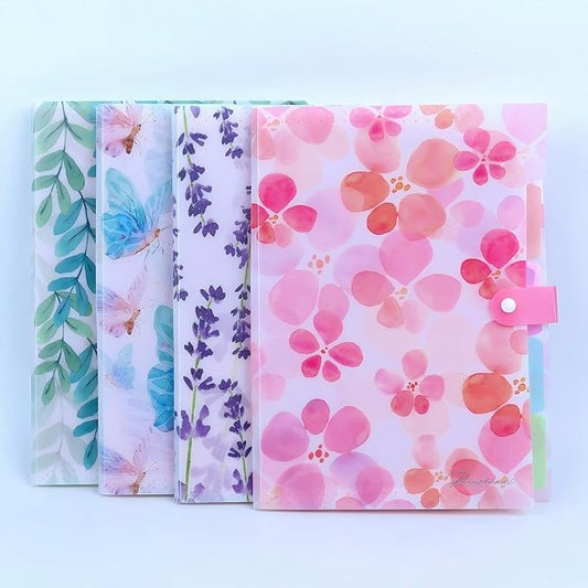 Cute Expanding File Folder Set of 4, Document Organizer with 5 Pockets Accordion File Organizer for Students, Teachers & Freelancers - Forest Series