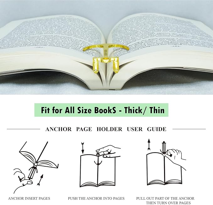 Anchor Page Holder for Hands Free Reading Bookmark Book Opener Reader Gift Metal Portable Music Recipe Book Hardcovers Paperbacks Magazines Clip Accessories, Gold