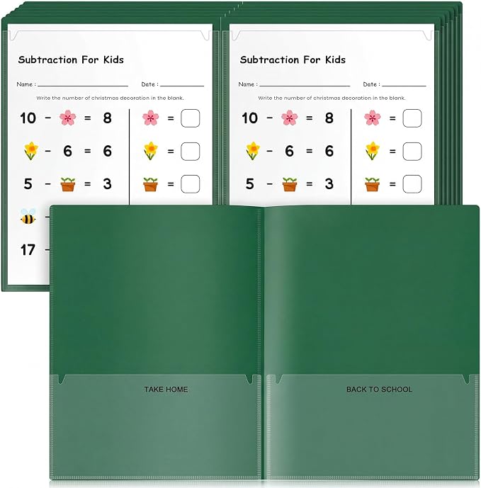 Henoyso 24 Pcs Take Home Folder Heavy Duty 2 Clear Front Pockets and 2 Inside Pockets Homework Folders for School Students Parent Teacher Classroom Communication (Dark Green)
