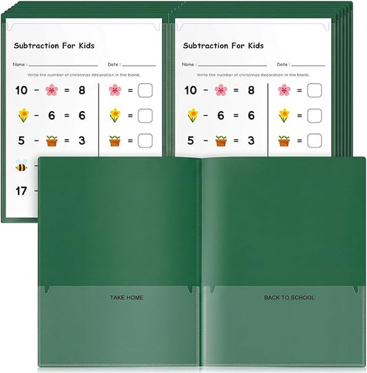 Henoyso 24 Pcs Take Home Folder Heavy Duty 2 Clear Front Pockets and 2 Inside Pockets Homework Folders for School Students Parent Teacher Classroom Communication (Dark Green)