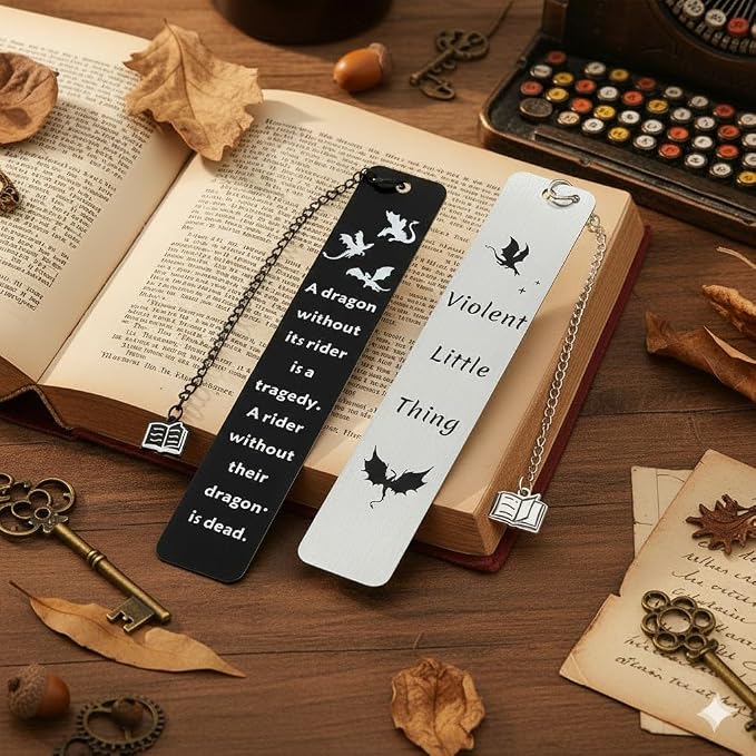 Dragon Metal Bookmarks Set, Fourth Wing Stainless Steel Bookmark with Charm, Book Mark for Reading Women and Men, Book Accessories for Book Lover (Style 6)