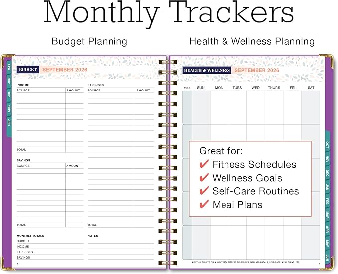 FAMILY PLANNER ORGANIZER – 8.5" x 11" Weekly & Monthly Calendar (May 2026-Jun 2026). 5+ People, Meal Planning, Budgeting, Habit Tracker – Hardcover, Household Schedule Organizer for Parents, Kids, & Caregivers (Rainbow Floral)