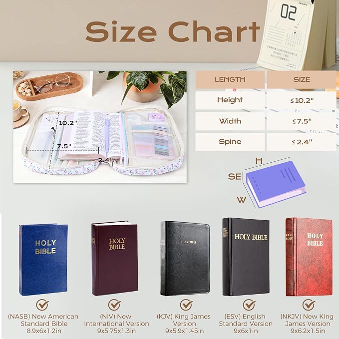 XKDOUS Large Bible Cover Case for Women Durable Carrying Book Case with Tabs, Handle & Pocket, Floral Bible Bags Study Supplies Organizer for Christian Gifts