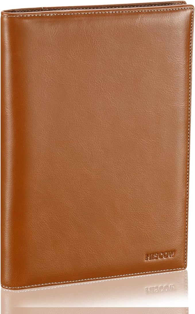 Leather Junior Padfolio for Men & Women with Pen Loop, Italian Calfskin, Business Portfolio Notebook Folder (Antiqued Brown)