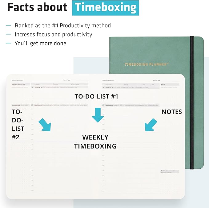 Timeboxing Planner - - Structure to Turn To-Do into DONE | 52-Week Undated Organizer for Students & Busy People | 7×9 Flexible Cover - Green