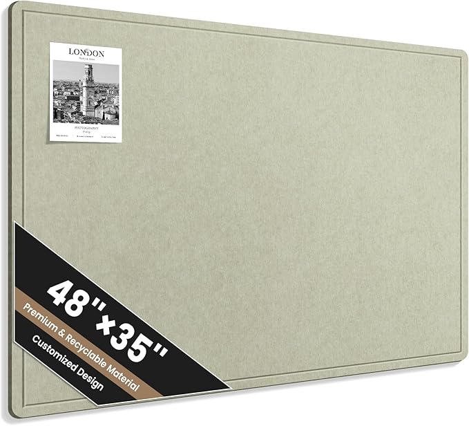 Large Bulletin Board, 48 X 35 Inches Felt Cork Board with 40 Pushpins, Foldable Felt Notice Pin Board Photo Display Board with Self-Adhesive Tape for Office Home School (Sage, 48x35 inch)