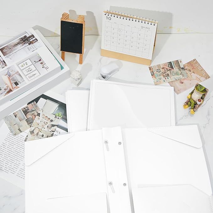 Henoyso 36 Pcs Plastic Folder with Clear Front Pocket and 3 Prong Plastic Folders with Card Slot Pocket Folders with Prongs for School Office (White)
