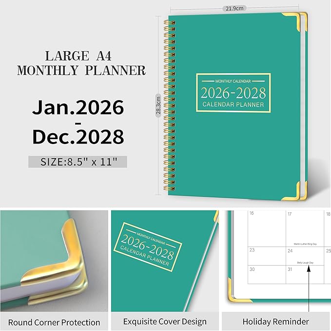 2026-2028 Monthly Planner - 3 Year Monthly Planner 2026-2028, Jan. 2026 - Dec. 2028, 8.5" x 11", 36 Months Calendar Planner with Spiral Bound, Notes Pages, Perfect for School & Office for Women & Men - Blue