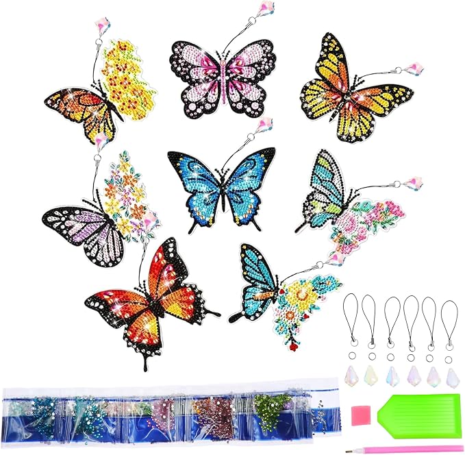 VI-FA 8 Pcs Butterfly 5D Diamond Painting Bookmarks, DIY Crystal Diamond Art Kit for Adults & Beginners, Book Marks for Book Lovers, Art Crafts Gift for Women Girls