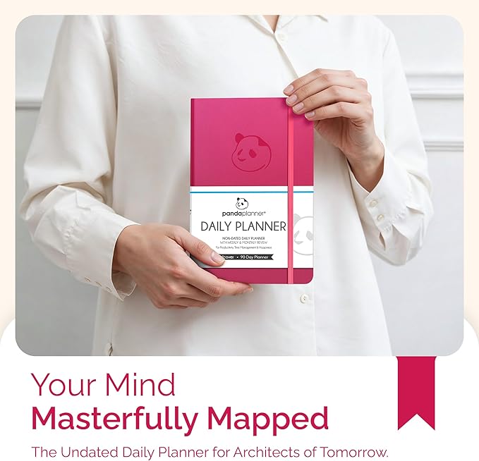 Panda Planner Classic Daily Planner 2026 – A5 Undated Daily Productivity & Quarterly Planner with Hourly Schedule, To Do List, Daily Journal, Goal Planner, Habit Tracker & Gratitude Organizer for Focus – Raspberry