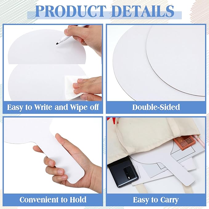 Seajan 100 Pcs Auction Bidding Paddles Bulk Answer Numbers Voting Blank Fans Dry Erase Boards Doubled Sided Handheld for Back to School Supplies(White,Round)