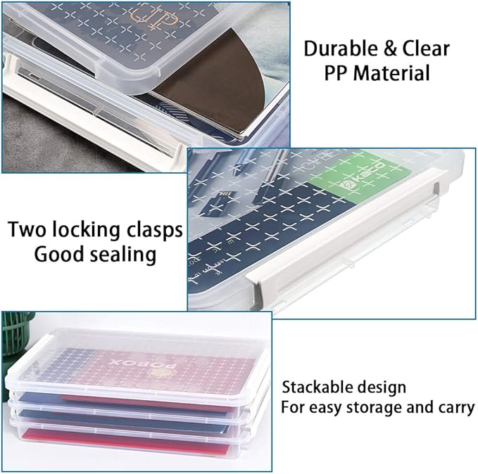 BTSKY A4 Plus Clear Transparent PP Plastic Stackable Storage Box Desk Paper Magazine Container with Buckle, Office Supplies Accessories File Protector Case Organizer, Portable Project Case