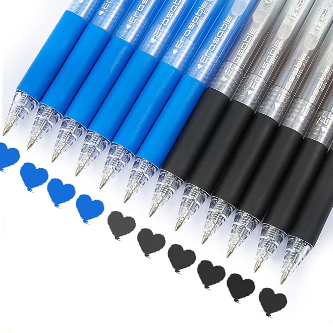 12Pcs Retractable Erasable Gel Pens Clicker,Fine Point 0.7mm Smooth Writing Pens,For Writing Journaling Taking Notes School Office Home. (6Black+6Blue)