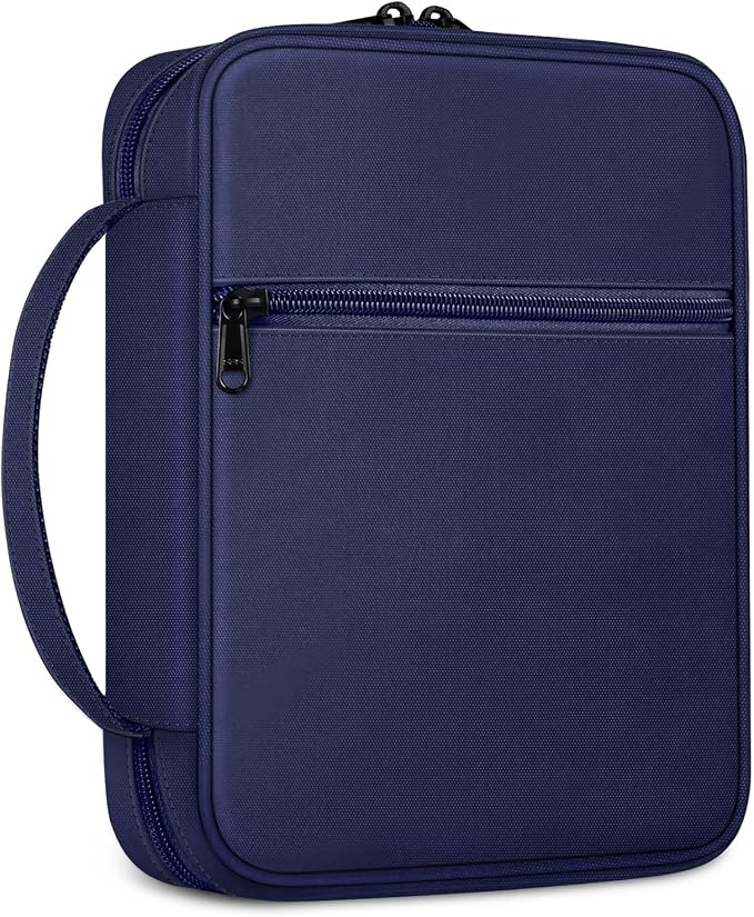FINPAC Bible Cover, Carrying Book Case Church Bag Bible Protective with Handle and Zippered Pocket, Gift for Mother Lady Women Men, Navy