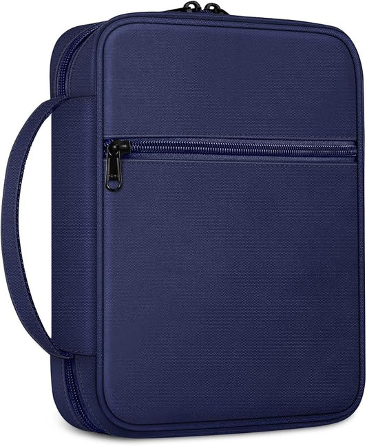 FINPAC Bible Cover, Carrying Book Case Church Bag Bible Protective with Handle and Zippered Pocket, Gift for Mother Lady Women Men, Navy
