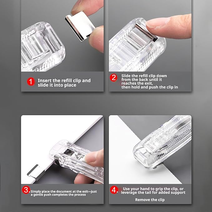 Portable Binder Clip Stapler, Includes 150 Reusable Clips, Push Clip Staplers, Mini Push Stapler Clamp Staplers for Desktop Document Home School Desk Office (A#)