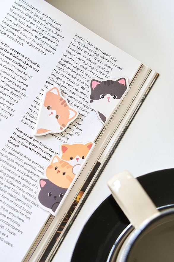 5pcs Cute Magnetic Bookmark, Funny Peeping Cat Book Marker Clip for Kids, Women, Teachers, Students, Book Lovers Gifts, Printing on 2 Side