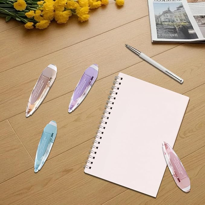 Retractable White out Pens 2 Pack with 2 Extra Refills, Cute Correction Tape Pen 1/5" x 944", Refillable Whiteout Pen for Instant Correction Office Supplies, Blue & Pink