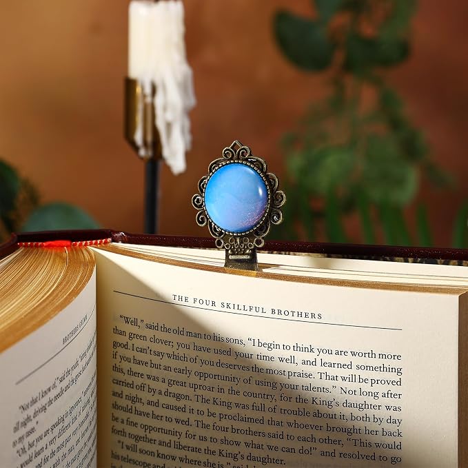 1Pcs Vintage Natural Stone Protein Opal Bookmark - Fantasy Brass Metal Opalite Bookmarks for Reading Women, Men, Book Lovers, Girls and Teachers Book Marks（Natural Stone Protein）