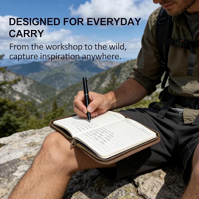 KOSIBATE Pocket Notebook Cover for Field Notes, Waxed Canvas Journal Cover with Zipper & Pen Holder, Tactical EDC Notebook Holder Fits 3.5"x5.5" Moleskine Cahier, Travel Journal Organizer