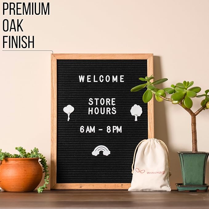 Black Felt Letter Board | Classy Dark Stained Wooden Frame with White Letters | Premium Changeable Sign Boards for Home Decor Motivational Quotes Baby Announcement Price List Message Letterboard With