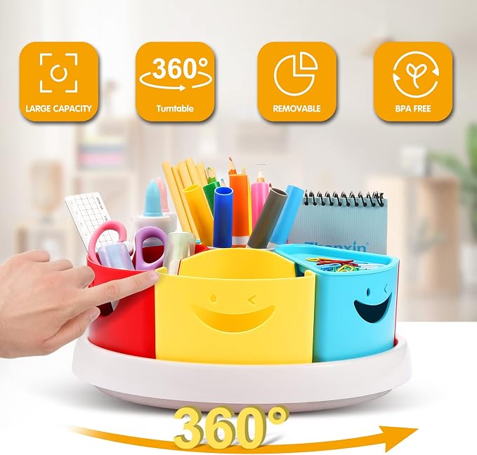 Art Supply Storage Organizer - 360 Degree Rotating Desk Organizer for Classroom and Home School Supplies