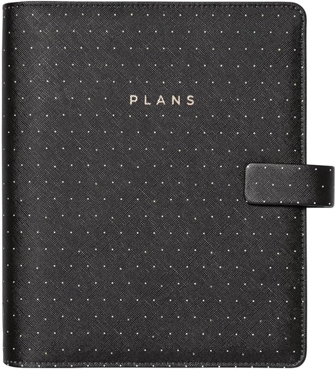 Filofax Moonlight Organizer, A5 Size, Black - Leather-Look, Gold Accents, Six Rings, Week-to-View Calendar Diary, Multilingual, 2025 (C022655-25)