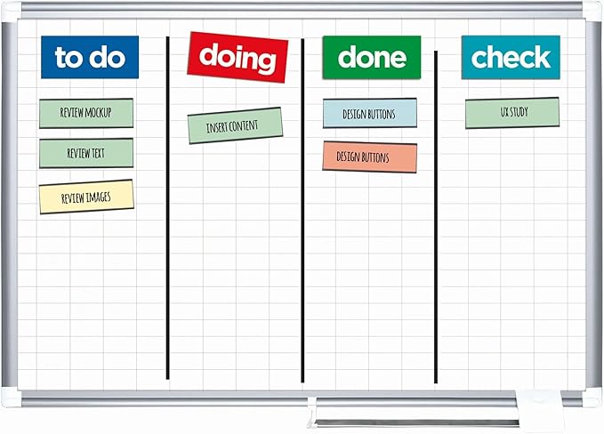 MasterVision Magentic Dry Erase Planning White Board, 1" x 2" Grid, Laquered Steel Surface, Sliding Marker Tray, 36" x 48", Aluminum Frame, Silver (MA0592830)