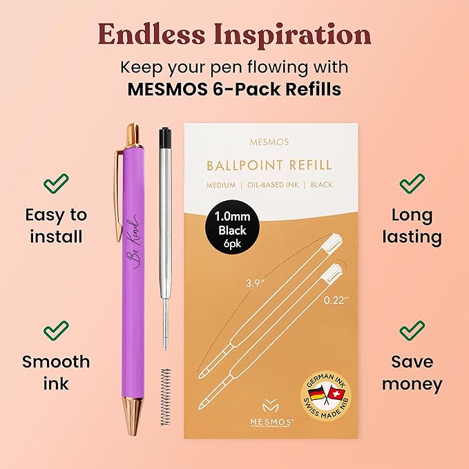 MESMOS 3Pcs Mindfulness Pen Set for Journaling, German-Ink & 1mm Swiss-Tip, Mindfulness Gifts, Luxury Pens for Women, Wellness, and Self Care Relaxing Gift, Writing Pens for Journaling No Bleed